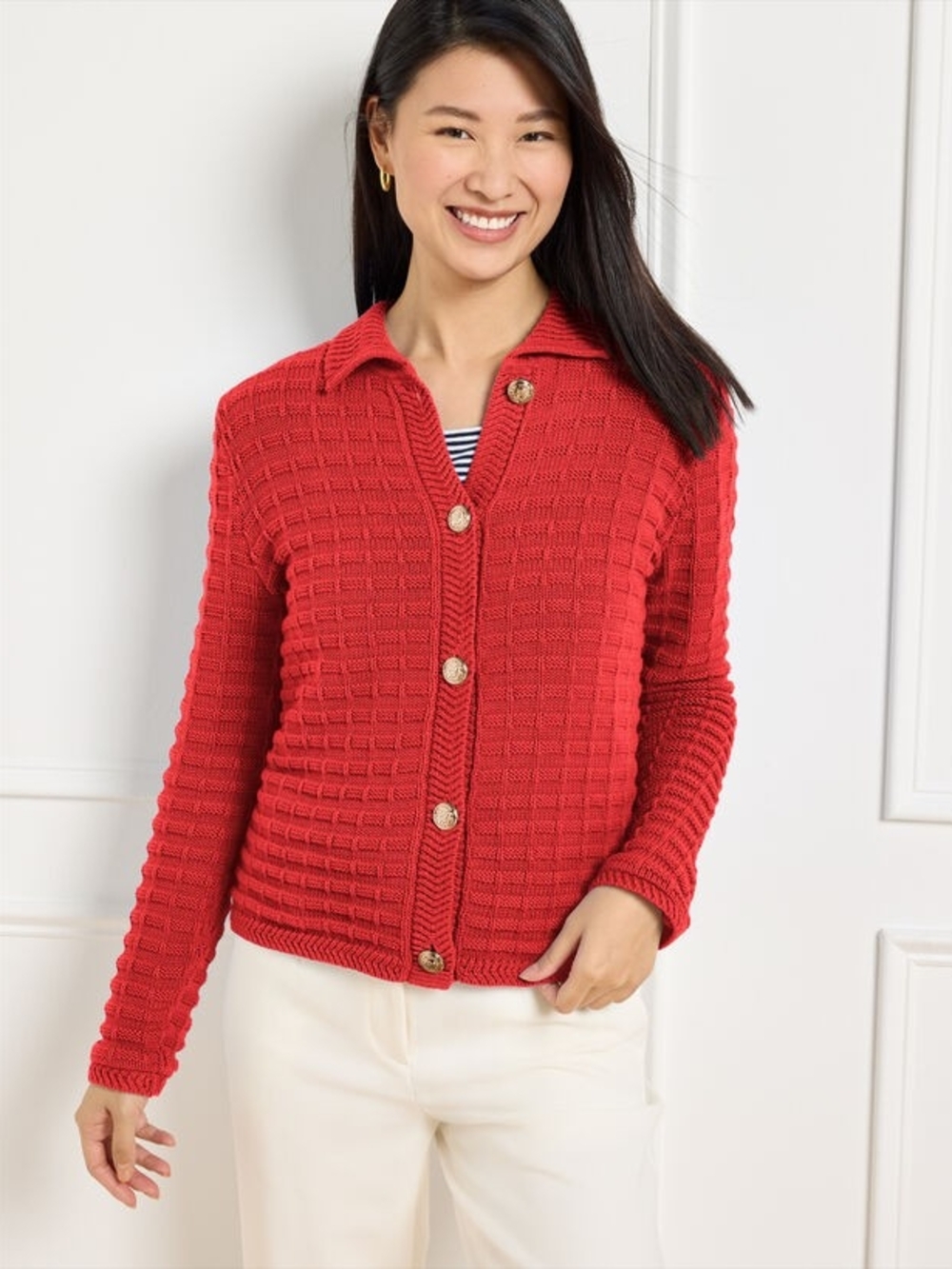 Red Knit Button-Front Sweater Cardigan - Women